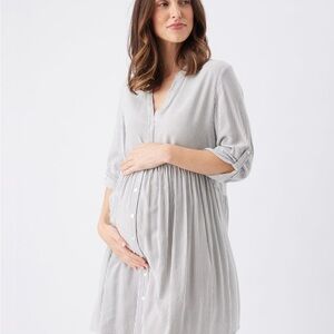 Ripe Maternity Striped Dress - Gray and White